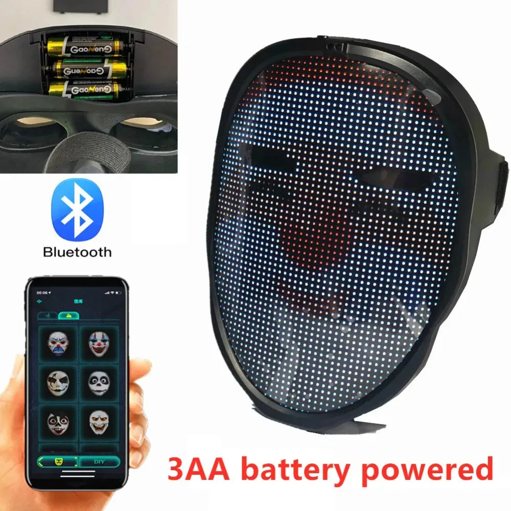 Bluetooth App Controlled LED Mask Gesture Sensor Programmable Light Up Face Changing Cyberpunk Halloween Cosplay Party Rave