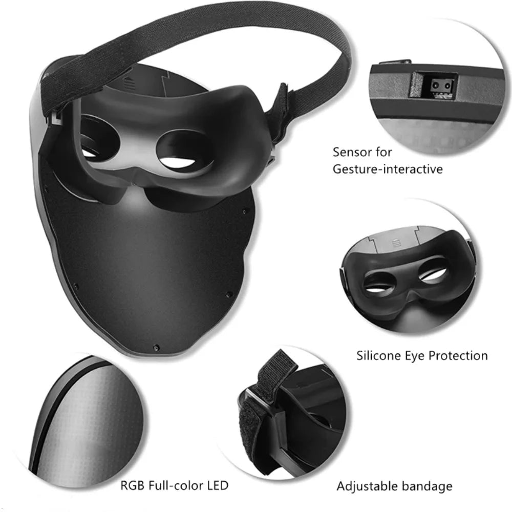 Bluetooth App Controlled LED Mask Gesture Sensor Programmable Light Up Face Changing Cyberpunk Halloween Cosplay Party Rave