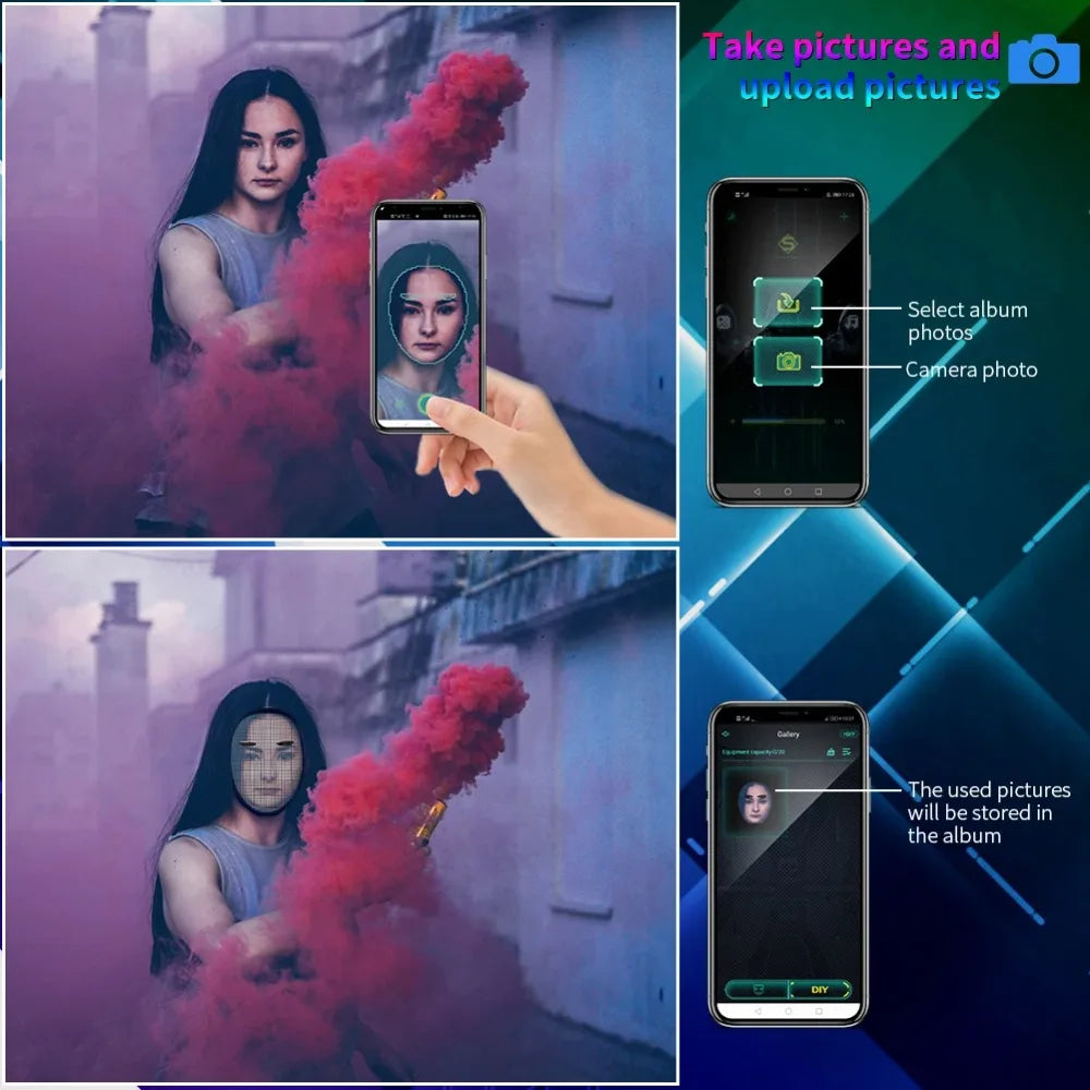 Bluetooth App Controlled LED Mask Gesture Sensor Programmable Light Up Face Changing Cyberpunk Halloween Cosplay Party Rave