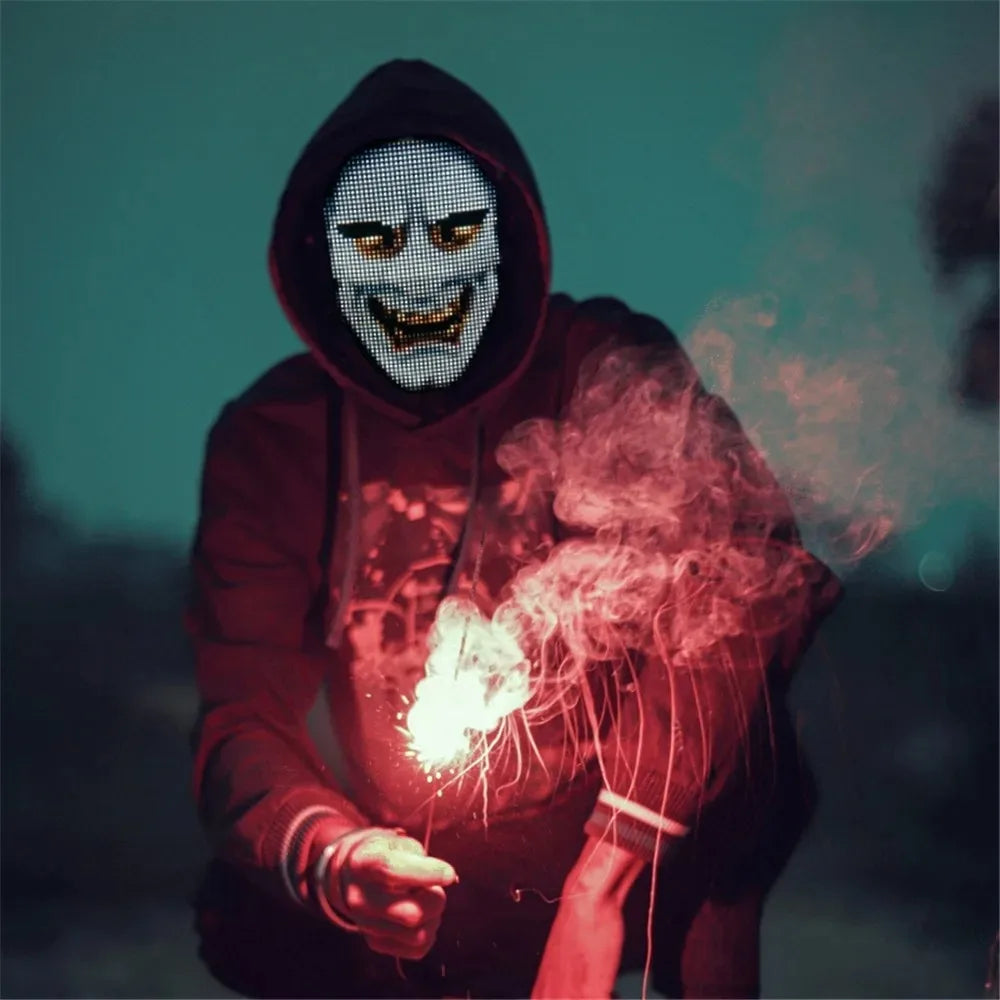 Bluetooth App Controlled LED Mask Gesture Sensor Programmable Light Up Face Changing Cyberpunk Halloween Cosplay Party Rave
