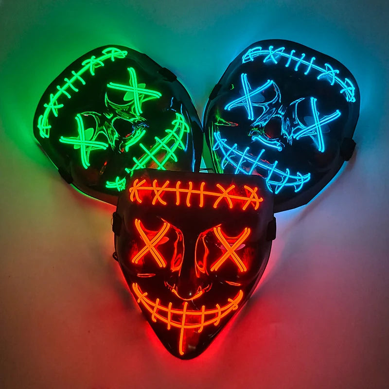 Wireless LED Purge Mask Halloween Horror Party Carnival Cosplay Costume Props Halloween Purge Masks 10 Colors LED Mask Men Women
