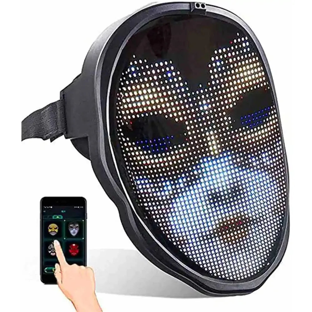 Bluetooth App Controlled LED Mask Gesture Sensor Programmable Light Up Face Changing Cyberpunk Halloween Cosplay Party Rave