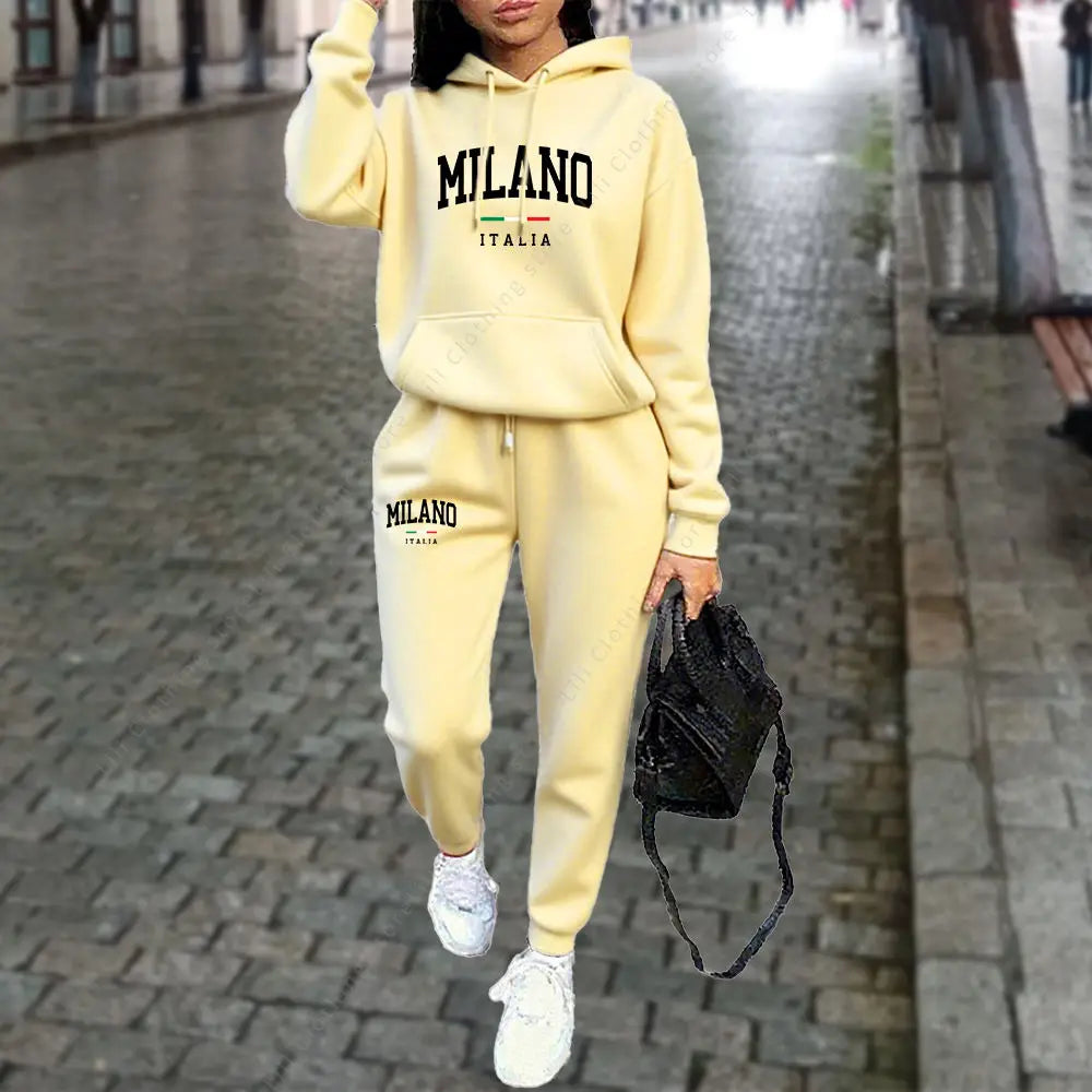 Autumn Winter Women's Sets 2pcs Hoodies Pants Suit Sports Outfits 2025 MILANO Letter Print Aesthetic Clothes Ladies Tracksuit