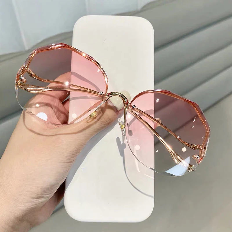 2022 Rimless Sunglasses Women Ocean Water Cut Eyewear Women Men Trimmed Lens Metal Curved Temples Sun Glasses Female UV400