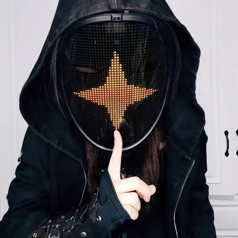 Bluetooth App Controlled LED Mask Gesture Sensor Programmable Light Up Face Changing Cyberpunk Halloween Cosplay Party Rave