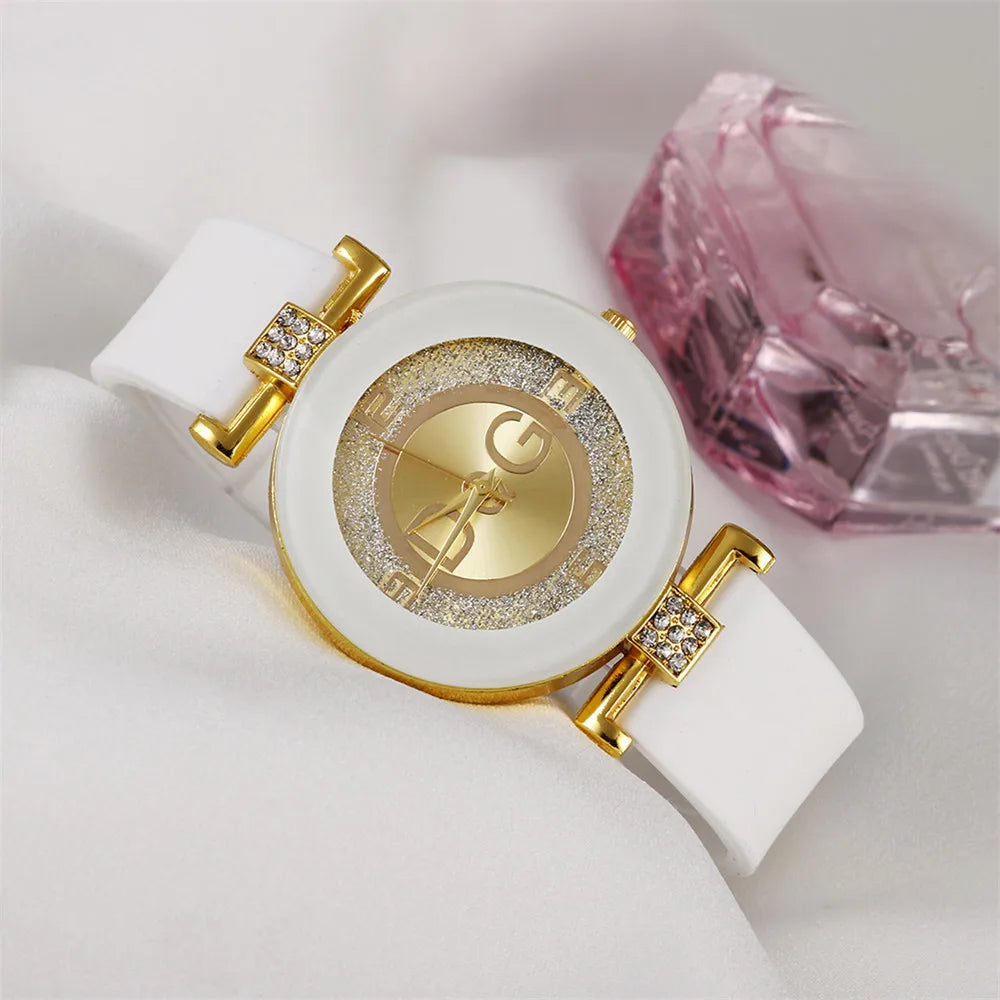 Fashion Ladies Simple Large Dial Quartz Watch Casual Sport Black White Silicone Women's Clock versatile dress Gift Watches