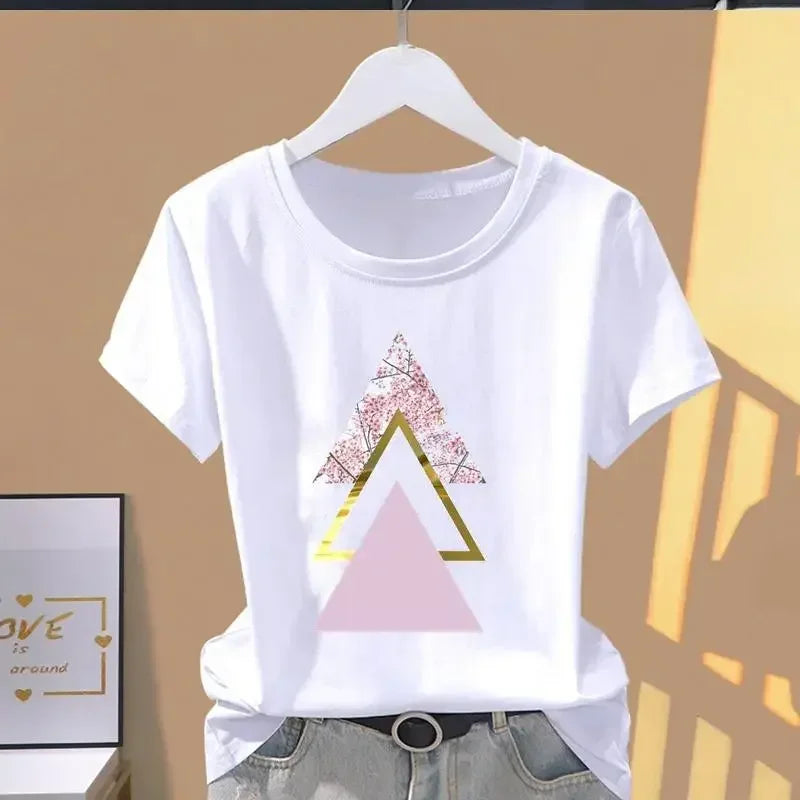 90s Y2k Women Print Floral Sports Fashion Casual Explosive Short Sleeve T-shirt Graphic Tshirts  Women Clothes  T Shirt