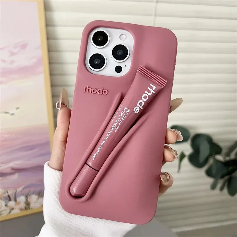 Luxury Lemontini Lipstick Make-up Soft Silicone Phone Case for IPhone 17 16 11 13 12 14 15 Pro Max Plus Portable Lip Gloss Cover