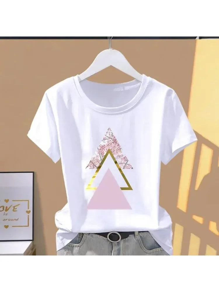 90s Y2k Women Print Floral Sports Fashion Casual Explosive Short Sleeve T-shirt Graphic Tshirts  Women Clothes  T Shirt