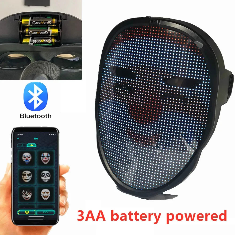 Bluetooth App Controlled LED Mask Gesture Sensor Programmable Light Up Face Changing Cyberpunk Halloween Cosplay Party Rave