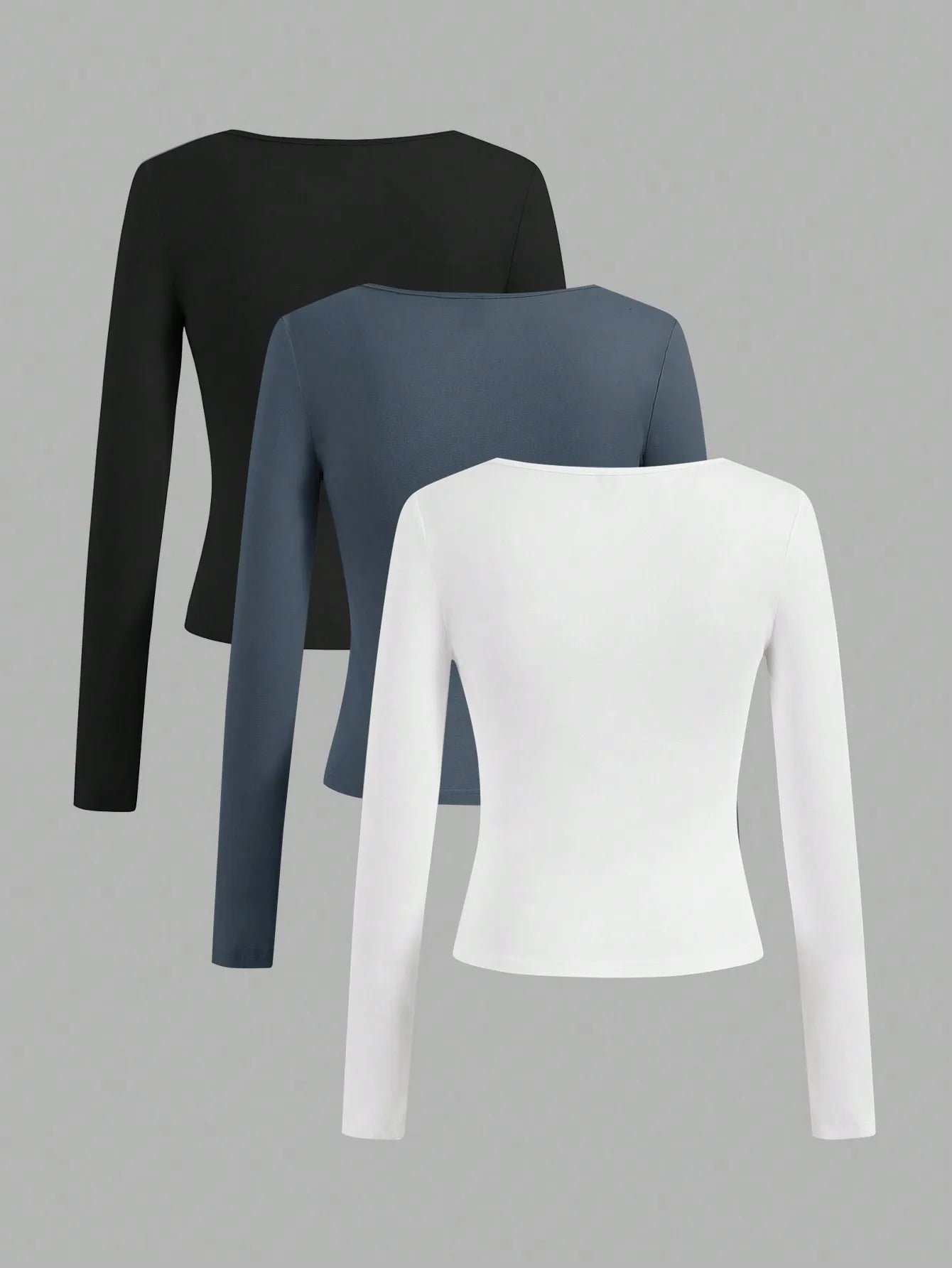 3 pieces Women's Long Sleeved U-neck T-Shirt Tops Solid Color soft Street Spicy Girl Casual Autumn Tight Fitting