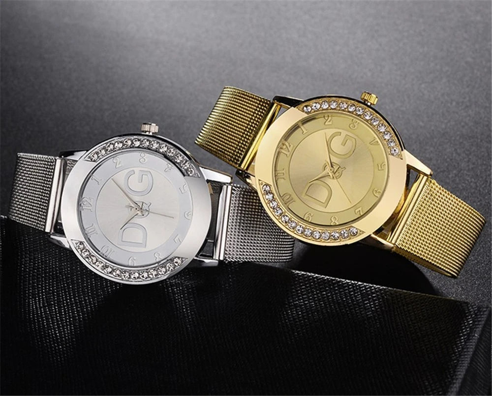 Fashion DQG Brand Starry Sky Diamond encrusted Women's Quartz Watch Casual Stainless Steel Gold Mesh Strap Women's Dress Watches
