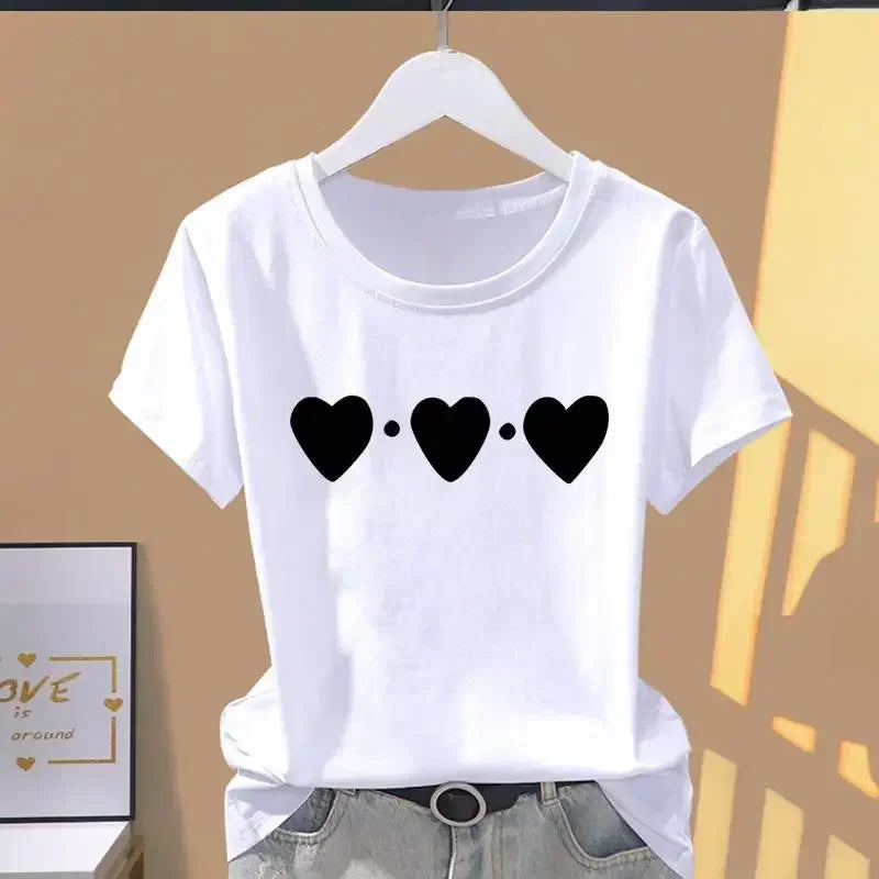 90s Y2k Women Print Floral Sports Fashion Casual Explosive Short Sleeve T-shirt Graphic Tshirts  Women Clothes  T Shirt