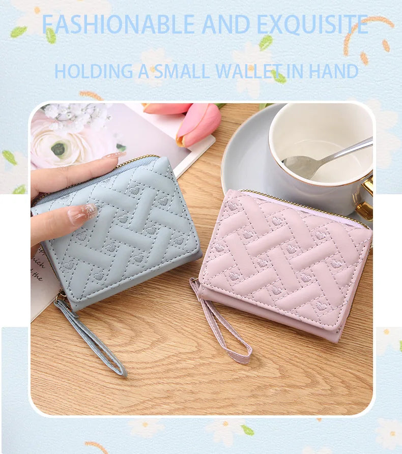 Women's Short Embroidered Love Zero Wallet Zipper Buckle Large Capacity Card Bag Versatile Fashion Simple