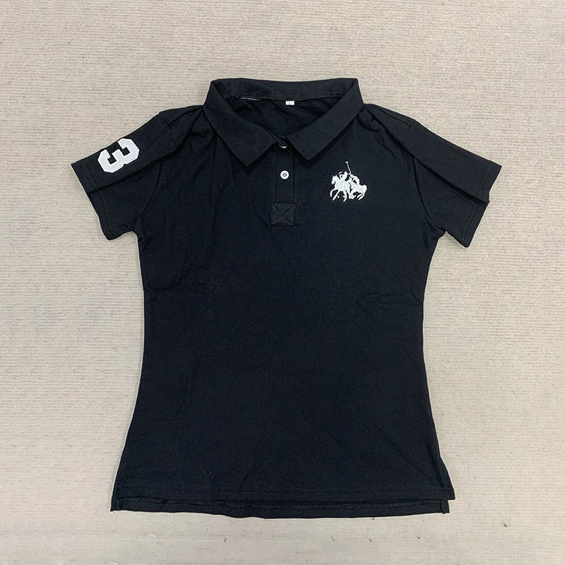 Women's Summer Slim Fit Polo Shirt Short Sleeve Embroidered Pattern Versatile Street Trend Minimalist Top