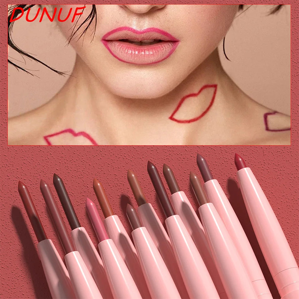 DUNUF 12 Pcs Durable Waterproof Lip Liner Matte Durable Easy To Color Non-Stick Cup No Fading No Beginner Friendly Exquisite Gif