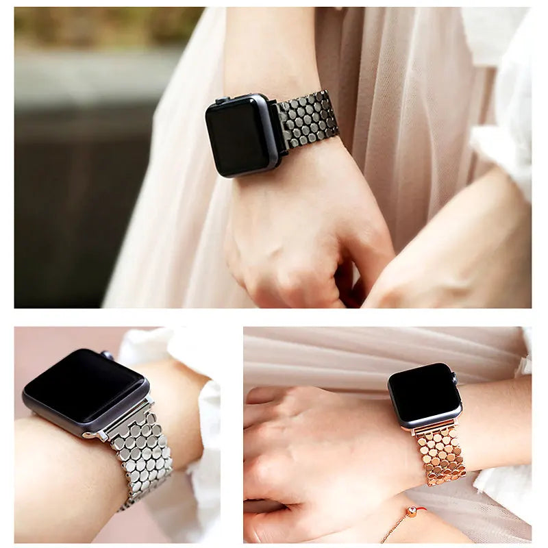 Stainless steel strap for Apple watch band 45mm 44mm 40mm 49mm 41mm Fish-scale Metal Link bracelet iWatch Series 9 8 se ultra 2