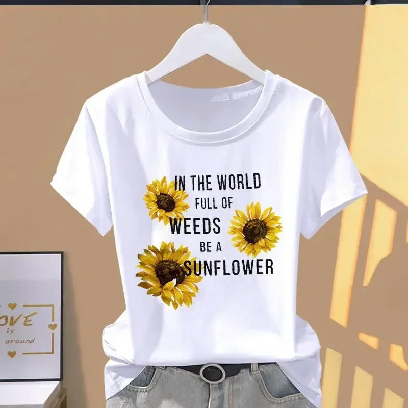 90s Y2k Women Print Floral Sports Fashion Casual Explosive Short Sleeve T-shirt Graphic Tshirts  Women Clothes  T Shirt