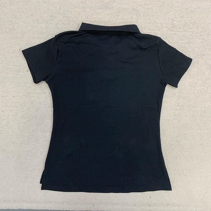 Women's Summer Slim Fit Polo Shirt Short Sleeve Embroidered Pattern Versatile Street Trend Minimalist Top