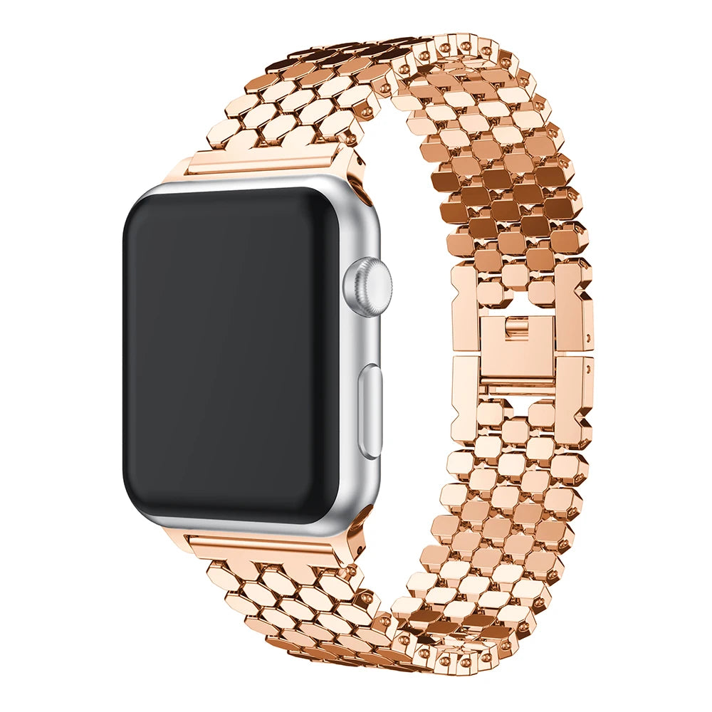 Stainless steel strap for Apple watch band 45mm 44mm 40mm 49mm 41mm Fish-scale Metal Link bracelet iWatch Series 9 8 se ultra 2
