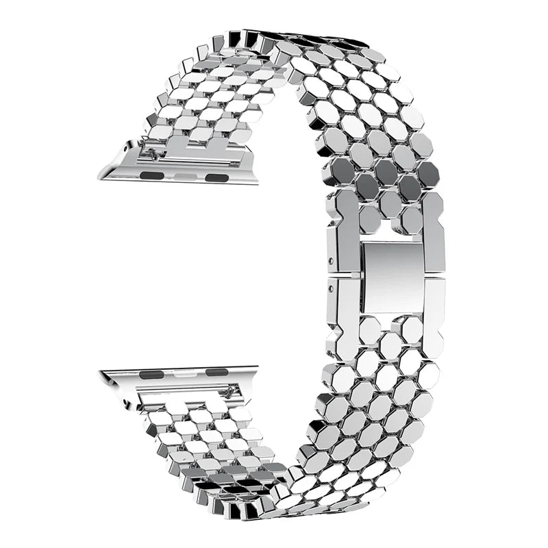Stainless steel strap for Apple watch band 45mm 44mm 40mm 49mm 41mm Fish-scale Metal Link bracelet iWatch Series 9 8 se ultra 2